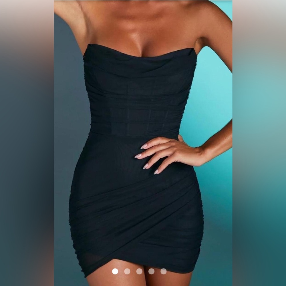 Oh Polly Black Strapless Mesh Dress